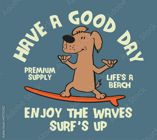 vector cartoon surfing dog character design © basws