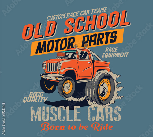 vector cartoon hot rod burnout car Illustration for t shirt print or race poster 