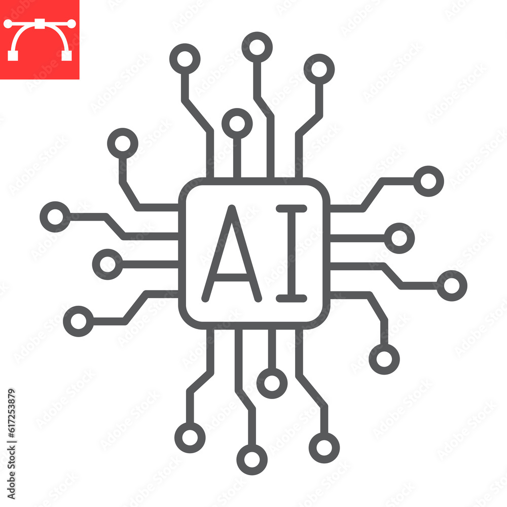 AI chip line icon, technology and artificial intelligence, embedded device vector icon, vector graphics, editable stroke outline sign, eps 10. AI chip line icon, technology and artificial intelligence, embedded device vector icon, vector graphics, editable stroke outline sign, eps 10.