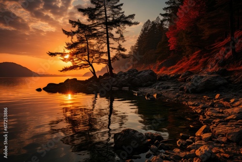 sunset on the autumn lake