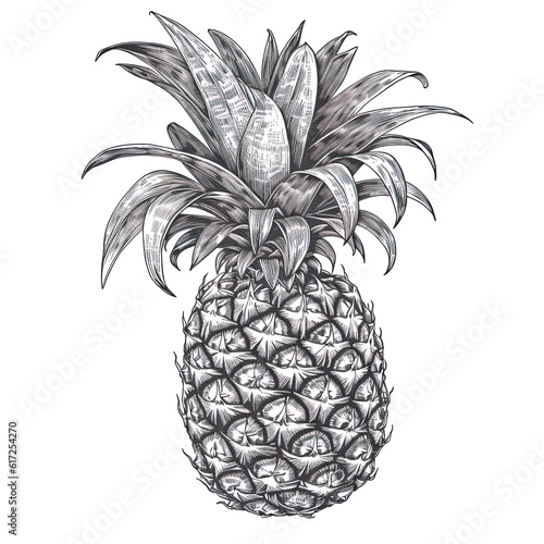 pineapple vector illustration engraving isolated on wh