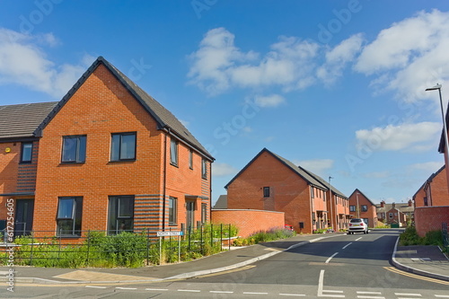 Newly built houses in the city on a sunny day