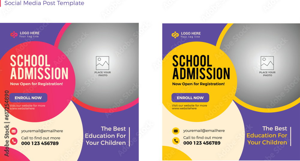 Creative social media post template for school admission program Creative social media post template for school admission program