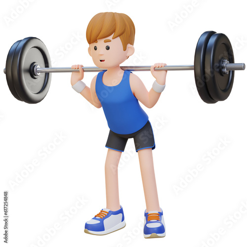 3D Sportsman Character Building Lower Body Strength with Barbell Squat Workout