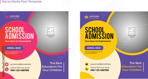 Creative social media post template for school admission program