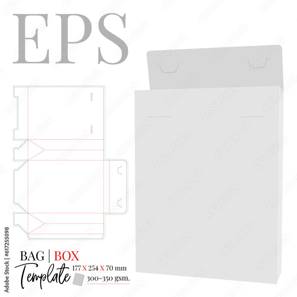 Vecteur Stock Bag Box Template, Vector with die cut, laser cut layer