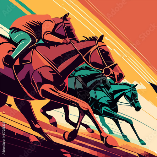 Drawing of a horse racing competition, the rider strives for victory. For your design