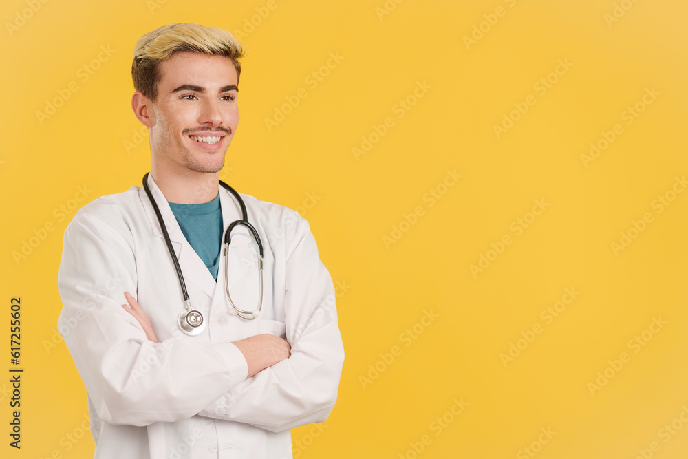 Friendly gay doctor in uniform and stethoscope Friendly gay doctor in uniform and stethoscope