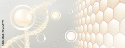 Hyaluronic acid hair and skin solutions ad, white collagen serum drops into skin cells with cosmetic advertising background ready to use, illustration vector.