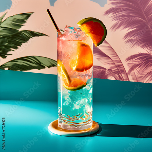 Colorful cocktail with summer background