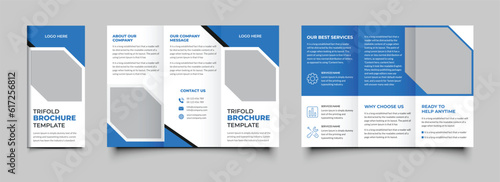 Corporate business trifold brochure template. Modern, Creative and Professional tri fold brochure vector design. Simple and minimalist promotion brochure design