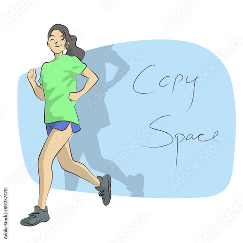 sportswoman runner front of blue copyspace illustration vector hand drawn isolated on white background