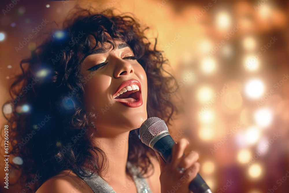 Beautiful female singer singing Jazz in beautiful singing