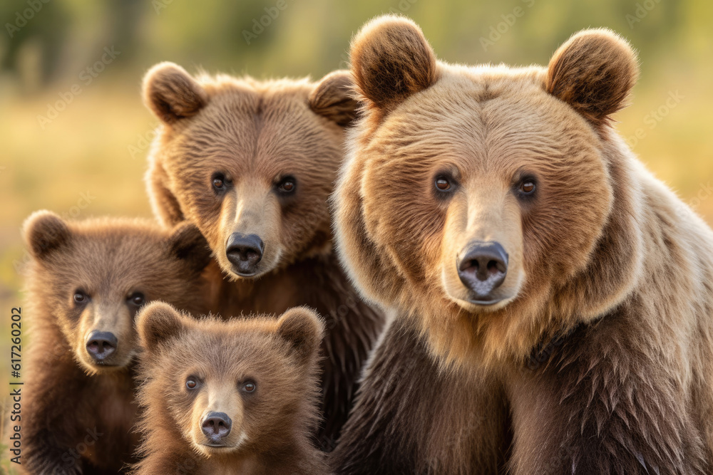 Family of four bears looking in a camera, Generative AI Family of four bears looking in a camera, Generative AI