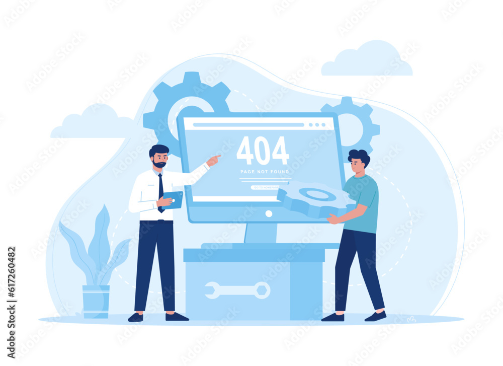 Computer screen with 404 error concept. trending flat illustration Computer screen with 404 error concept. trending flat illustration