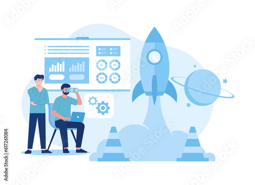 People starting new project development, trending flat illustration