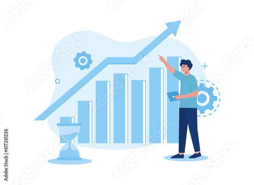 People analyzing growth chart, trending flat illustration