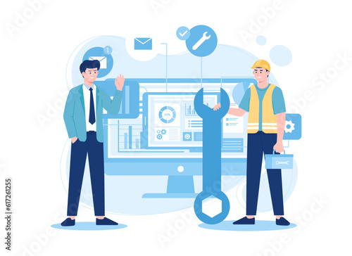 System repair consulting concept trending flat illustration
