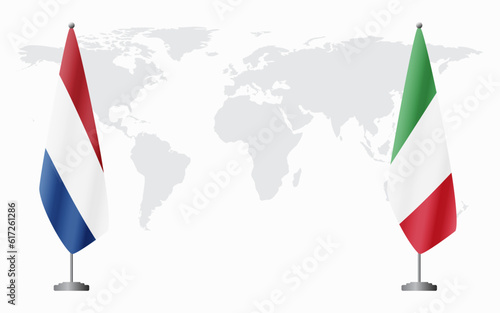 Netherlands and Italy flags for official meeting