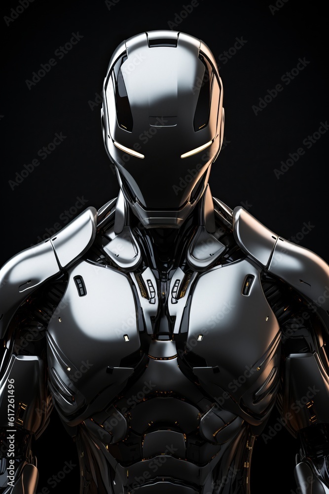 Futuristic robot with sleek metallic surfaces and glowing. Futuristic robot with sleek metallic surfaces and glowing.