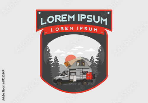 Large van with roof tent illustration design