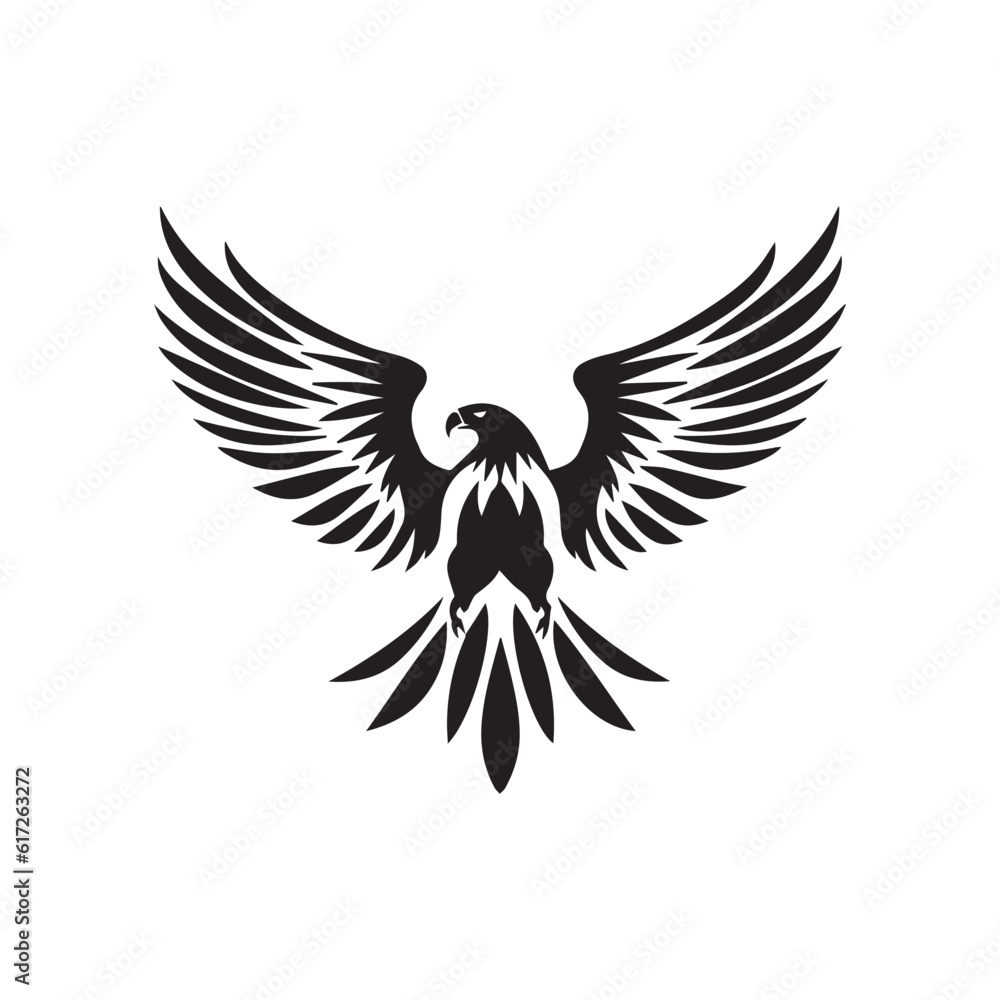 Eagle, hawk, falcon emblem with spread wings, heraldic symbol, bird, predator, wild animal, design,