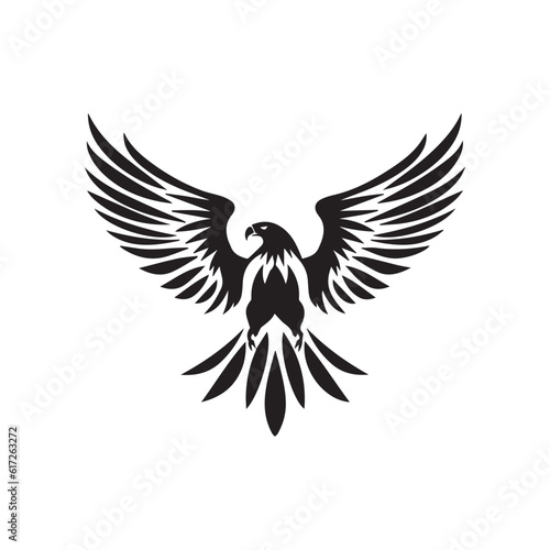 Eagle, hawk, falcon emblem with spread wings, heraldic symbol, bird, predator, wild animal, design,
