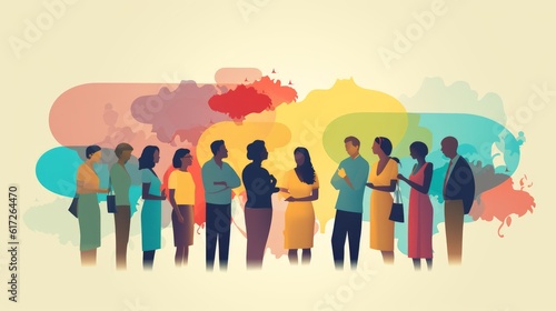 Equal Voices: A simple yet powerful illustration of diverse speech bubbles, highlighting the significance of inclusive dialogue in promoting social responsibility