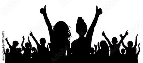 Happy cheerful crowd of children, silhouette. Back to school or party and etc. Vector illustration