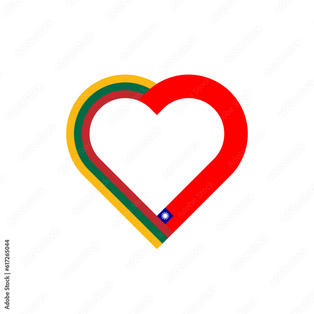 unity concept. heart ribbon icon of lithuania and taiwan flags. vector illustration isolated on white background