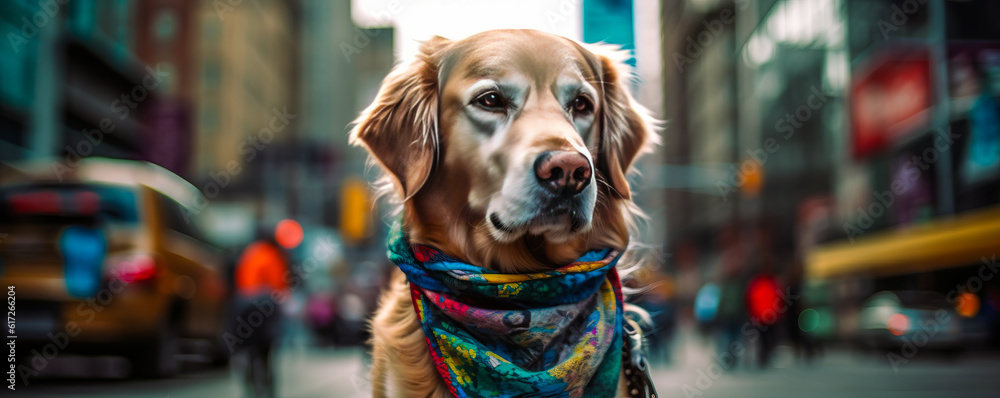 Captivating urban dog in stylish bandana confidently strolling on Biology Diagrams