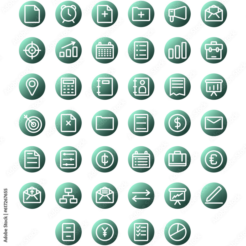 Vector of Work Icon Set Round Gradient. Perfect for user interface, new application. Vector of Work Icon Set Round Gradient. Perfect for user interface, new application.