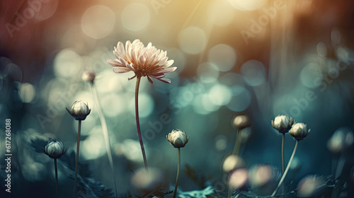 beautiful flowers in the meadow at sunset  vintage color tone