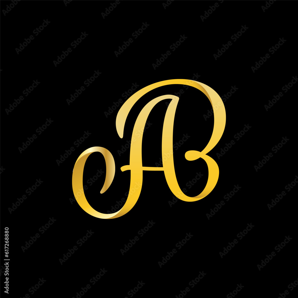 initial letter AB script unique logo gold color Stock Vector | Adobe Stock