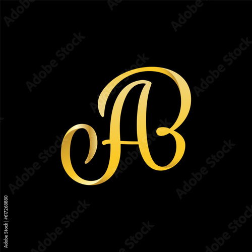 initial letter AB script unique logo gold color