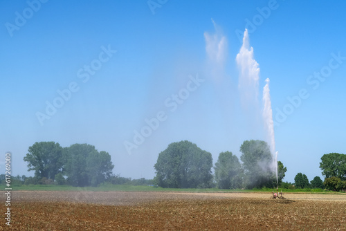 Photos Irrigation countryside agriculture jet water wetting field cultivation panorama