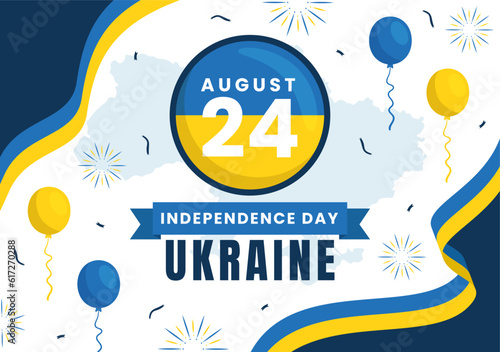 Happy Ukraine Independence Day Vector Illustration on 24 August with Ukrainian Flag Background in National Holiday Flat Cartoon Hand Drawn Templates