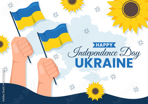 Happy Ukraine Independence Day Vector Illustration on 24 August with Ukrainian Flag Background in National Holiday Flat Cartoon Hand Drawn Templates