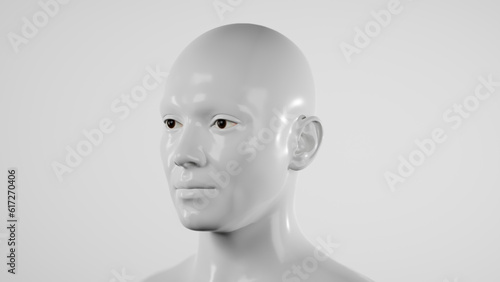 male hyper-realistic robot or cyborg in studio with white light. Artificial intelligence or neural network in image cybernetic man. Digital technology concept. 3d render