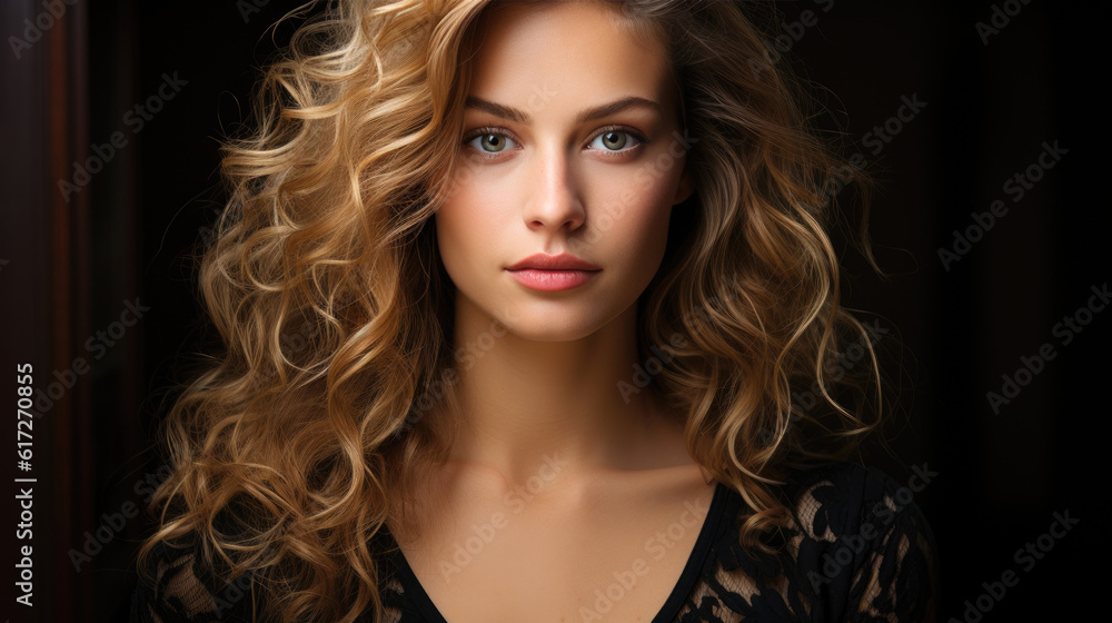 Portrait of an attractive beautiful tall glamour model with beautiful hair. Generative AI