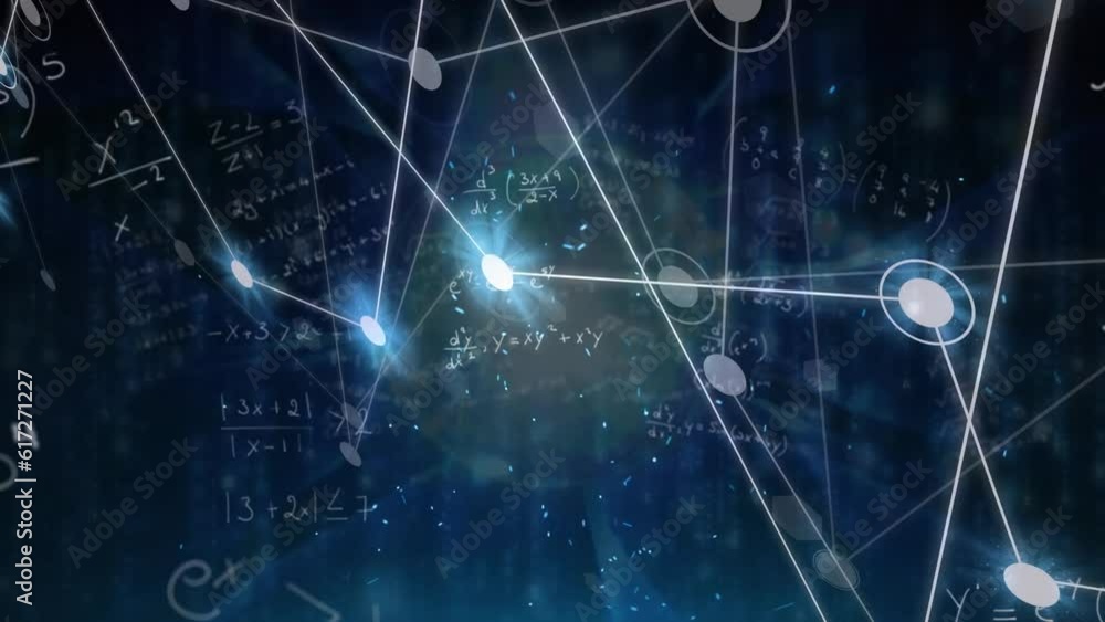 Animation of connected dots over mathematical equations against globe in background Animation of connected dots over mathematical equations against globe in background