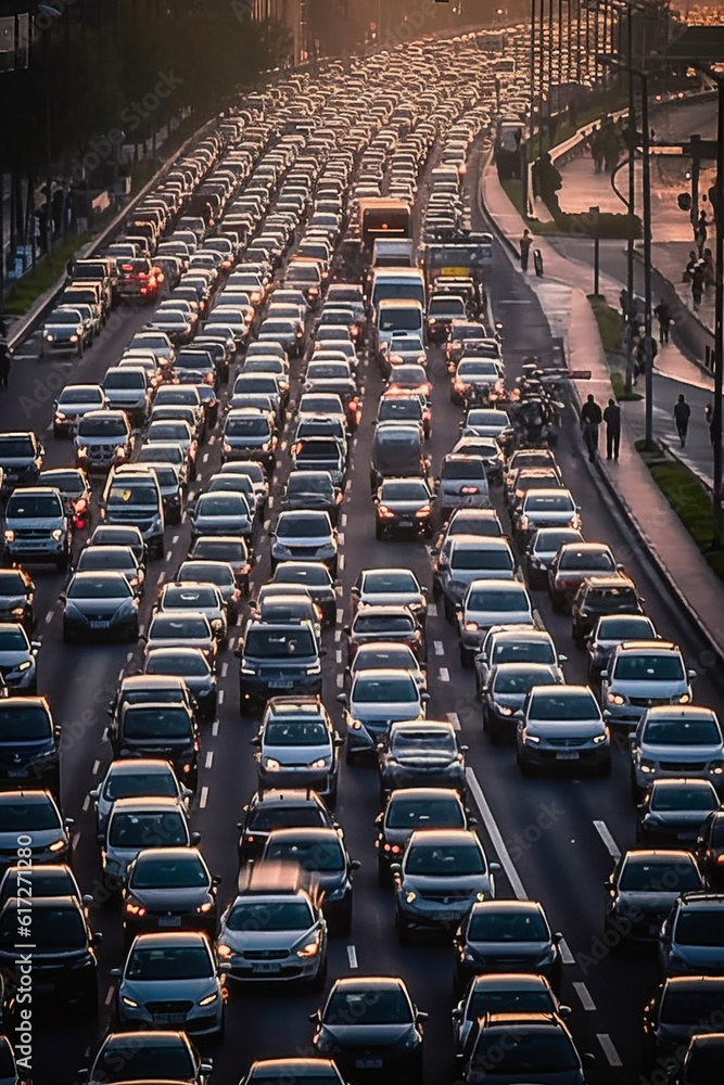 Fototapeta premium Big traffic Jam in City. Cityscape