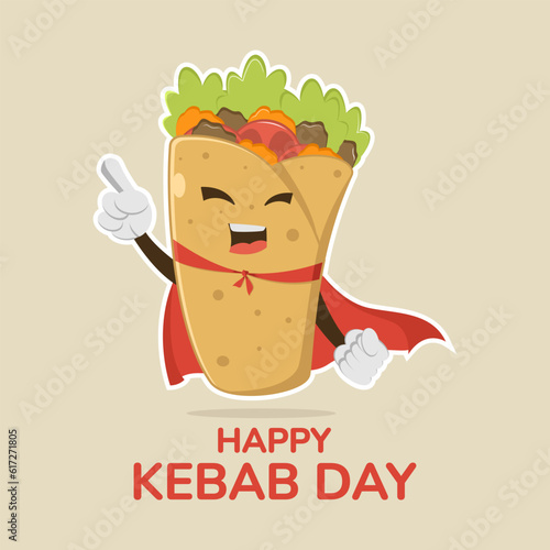 Vector graphic of super kebab wrap character cartoon mascot, suitable for kebab day