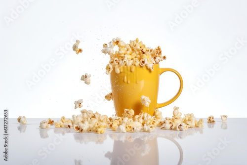 a cup of popcorn on a white background