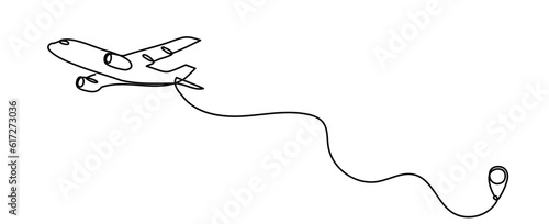 Travel plane, airplane continuous line outline vector art illustration. Airplane flight trip sketch icon doodle illustration. Take Flight Continuous Line Art: Discover Essence of Travel and Adventure