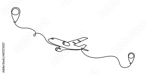 Travel plane, airplane continuous line outline vector art illustration. Airplane flight trip sketch icon doodle illustration. Take Flight Continuous Line Art: Discover Essence of Travel and Adventure