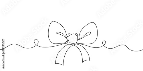 Bow Ribbon Continuous One Line Art Sketch Outline Border Abstract. Elegant Holiday Packaging Vector Illustration Luxury Gift Beautiful Bow. Capture Spirit Giving Continuous Line Art Festive Present