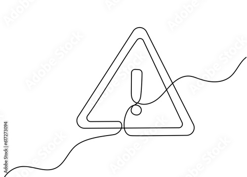 Danger Sign Caution, Stop Alert Attention Continuous One Line Illustration. Warning Alarm Points Sign Danger. Warning: Potential Hazard Ahead! Enhance Safety with our Striking Continuous Line Vector