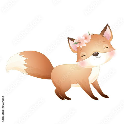 Cute fox poses watercolor illustration