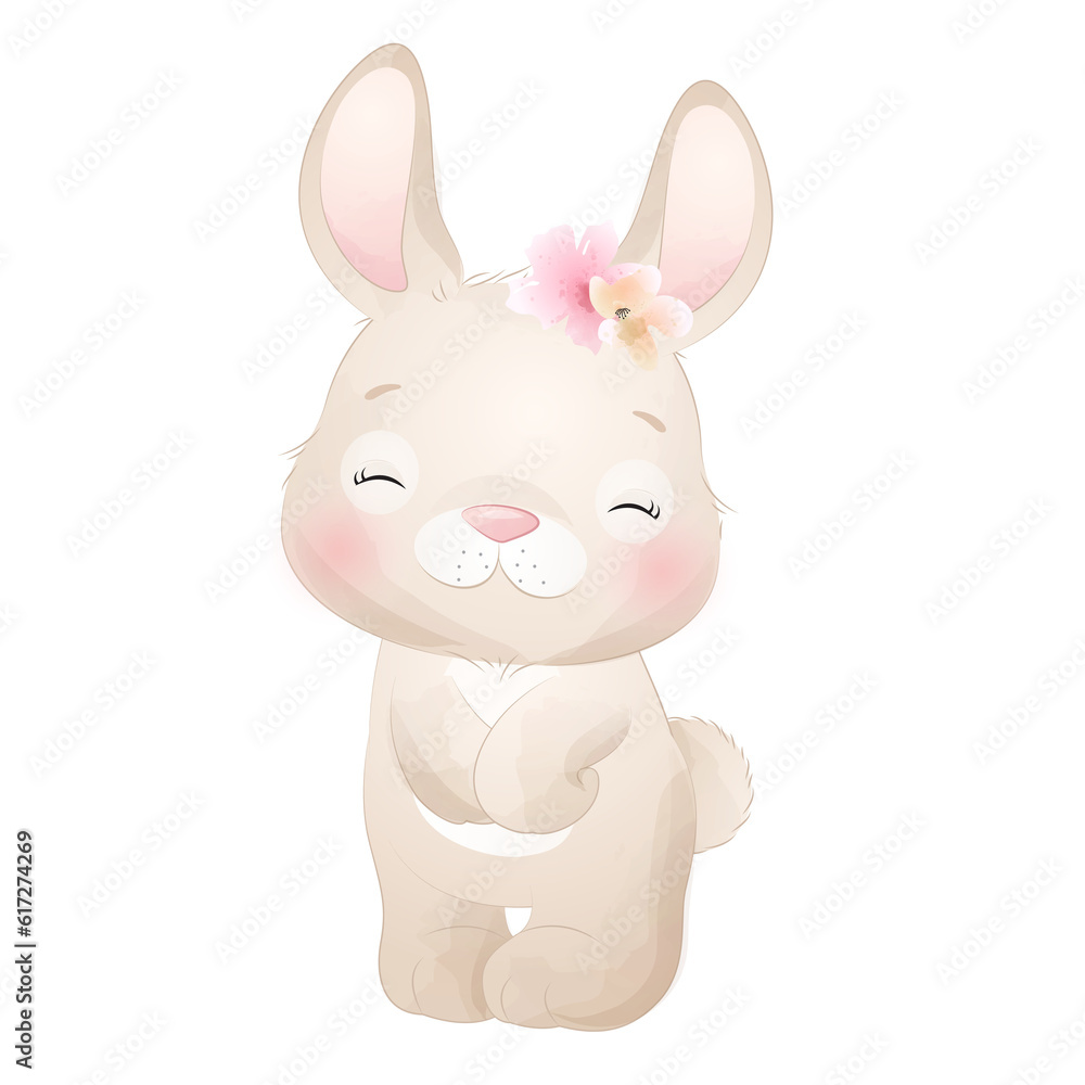 Cute rabbit poses watercolor illustration